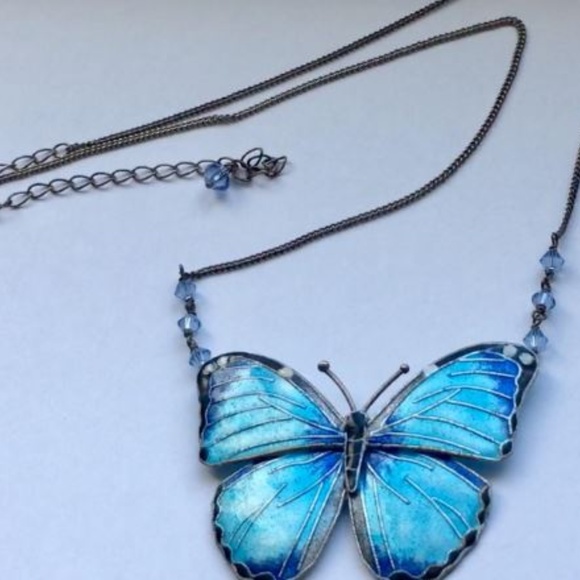 Vintage Blue Butterfly Enamel Adjustable Necklace - Picture 3 of 3